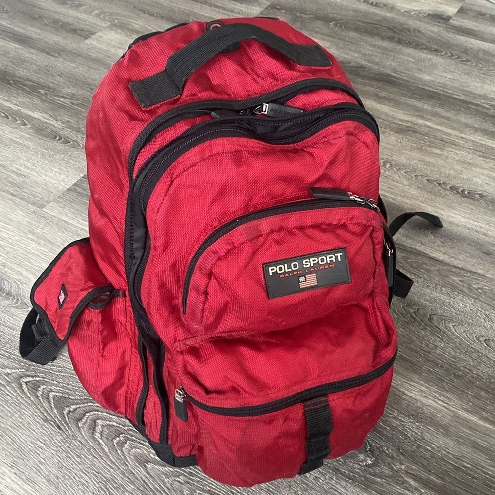 Vintage '90 Polo Sport Ralph Lauren Laptop Backpack Logos everywhere pockets